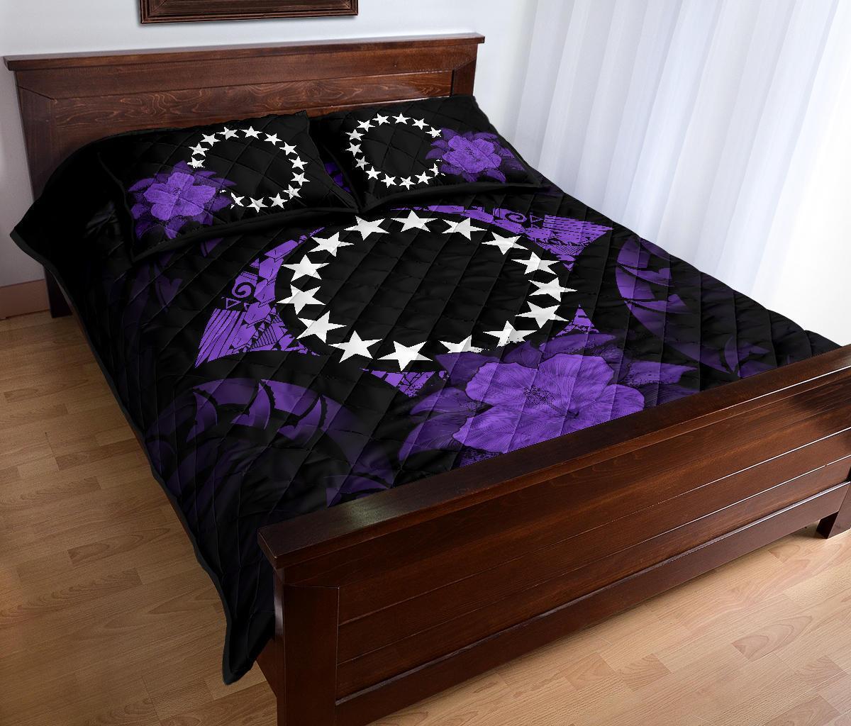 Cook Islands Polynesian Quilt Bed Set Hibiscus Purple - Polynesian Pride