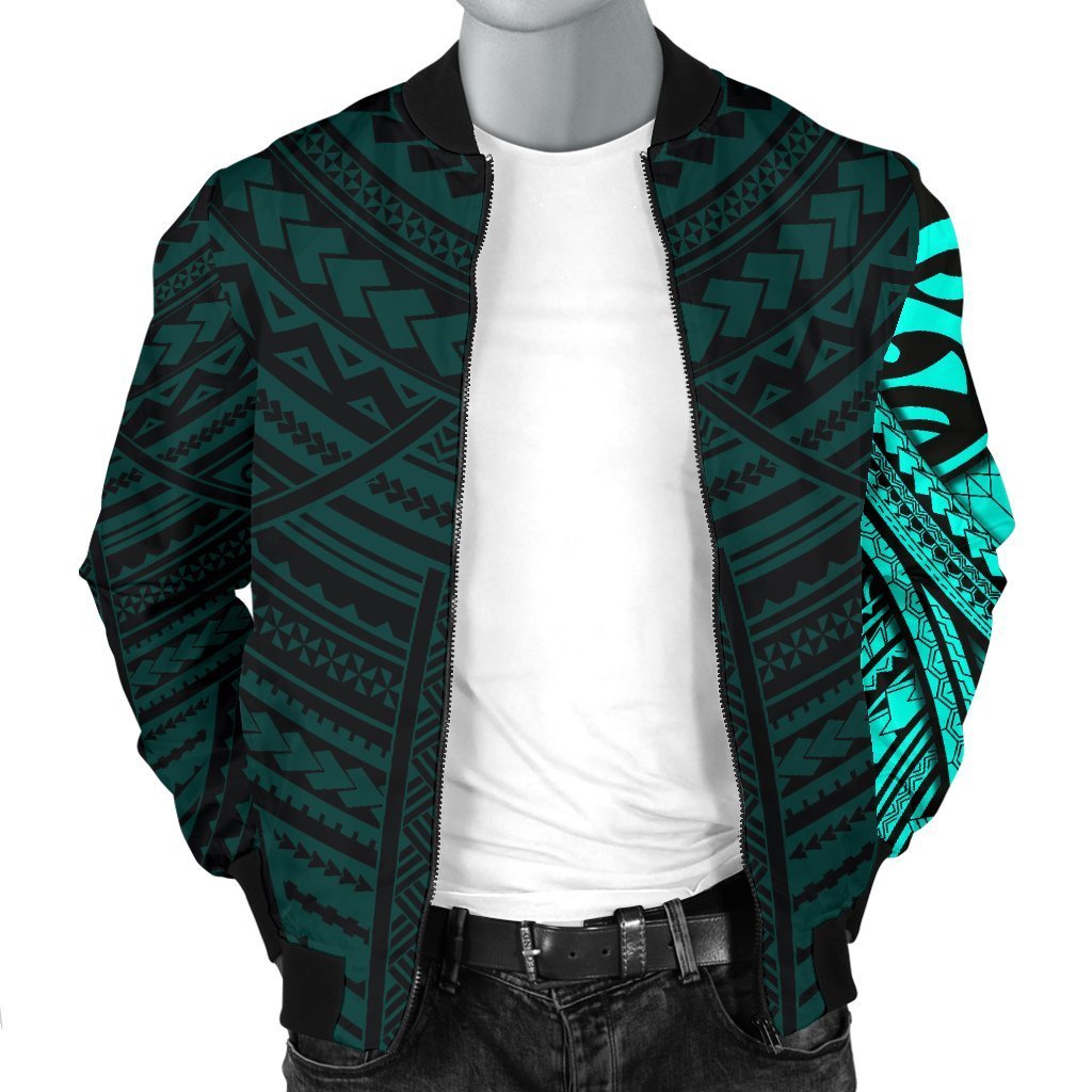 Maori Samoan Tattoo Men Bomber Jacket Turquoise Version - Polynesian Pride