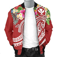 Polynesian Hawaii Kanaka Maoli Men's Bomber Jacket - Summer Plumeria (Red) - Polynesian Pride