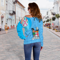 Fiji Custom Personalised Women's Off Shoulder Sweater - Fiji Flag - Polynesian Pride