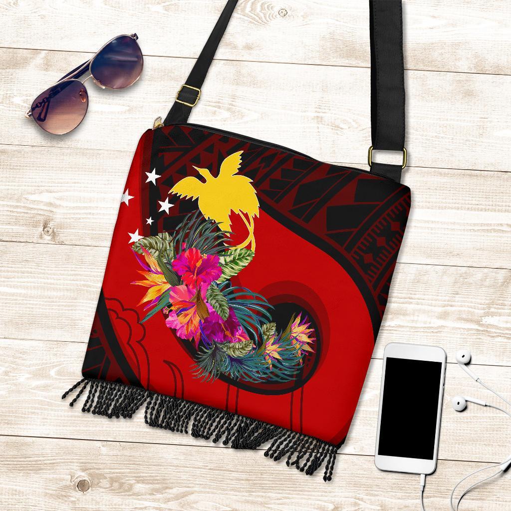 Papua New Guinea Boho Handbag - Polynesian Hook And Hibiscus (Red) - Polynesian Pride
