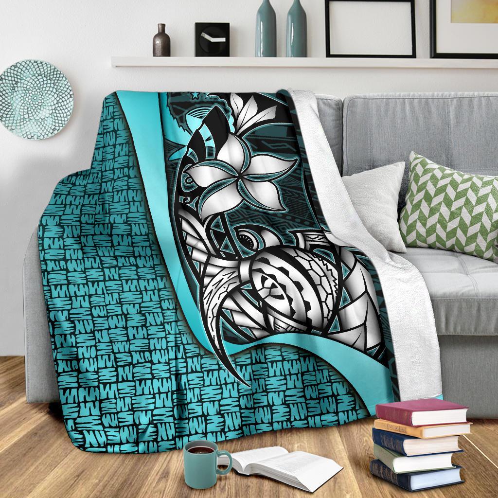 Pohnpei Micronesia Premium Blanket Turquoise - Turtle With Hook - Polynesian Pride