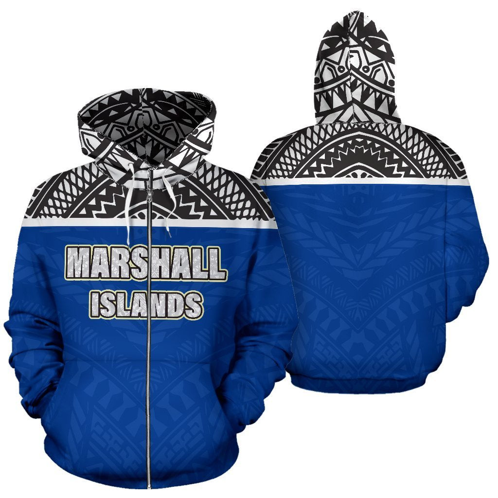 Marshall Islands All Over Zip up Hoodie Micronesian Version Unisex Blue - Polynesian Pride
