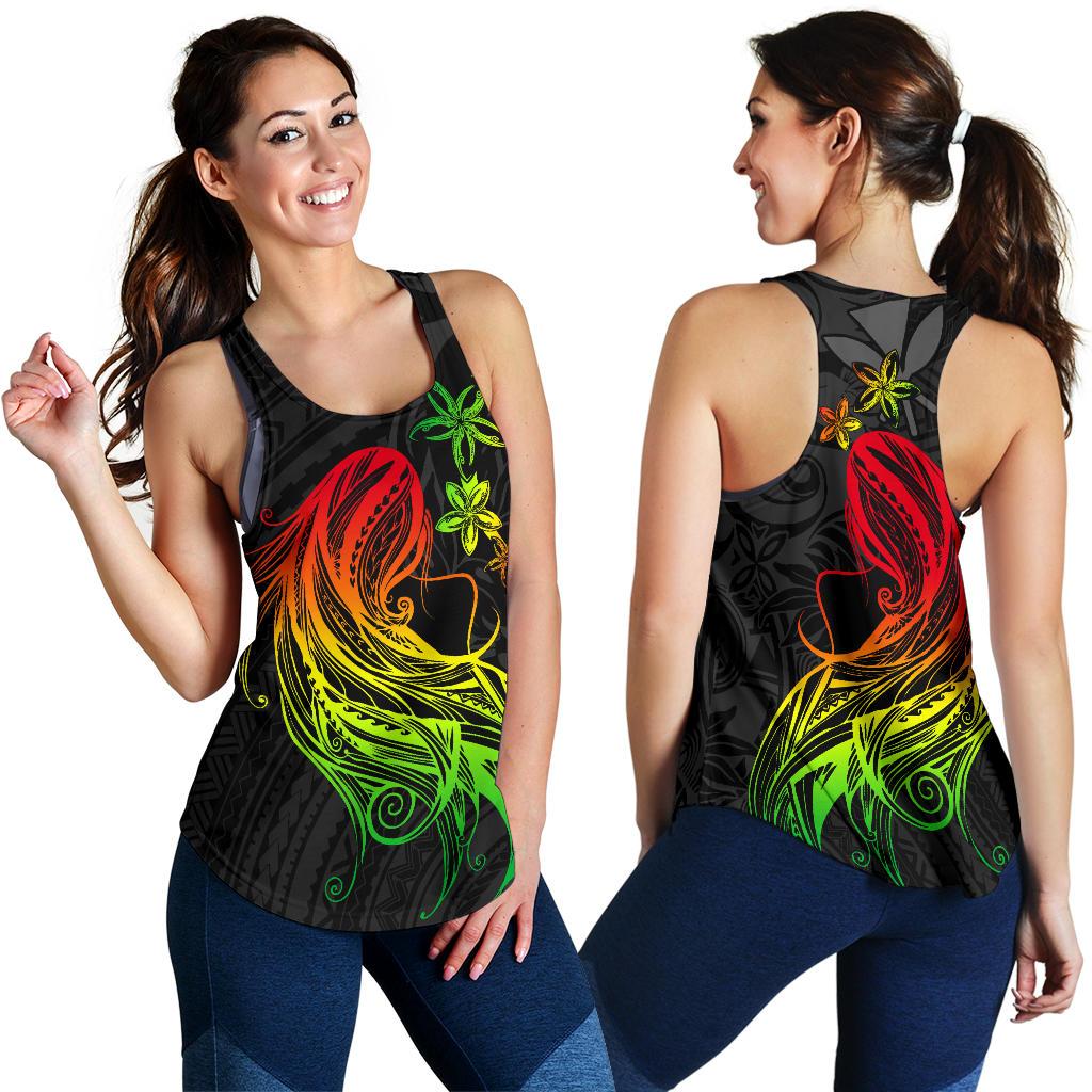 Polynesian Hawaii Women Racerback Tank - Kanaka Maoli Girl Hair Plumeria Art - Polynesian Pride