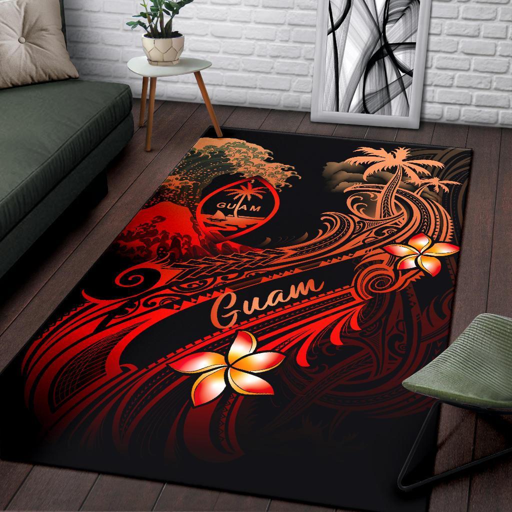 Guam Polynesian Area Rug - Plumeria Flowers And Waves - Polynesian Pride