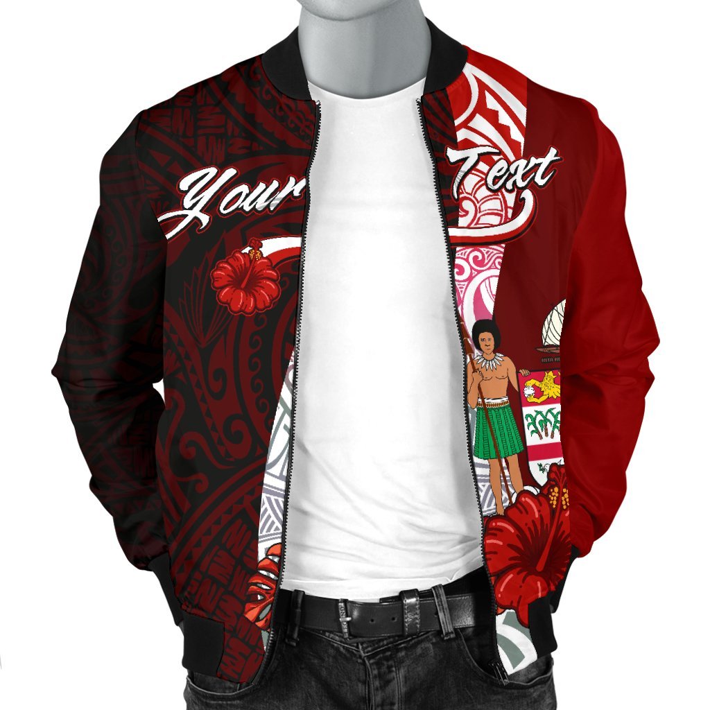 Fiji Polynesian Custom Personalised Men's Bomber Jacket - Coat Of Arm With Hibiscus - Polynesian Pride