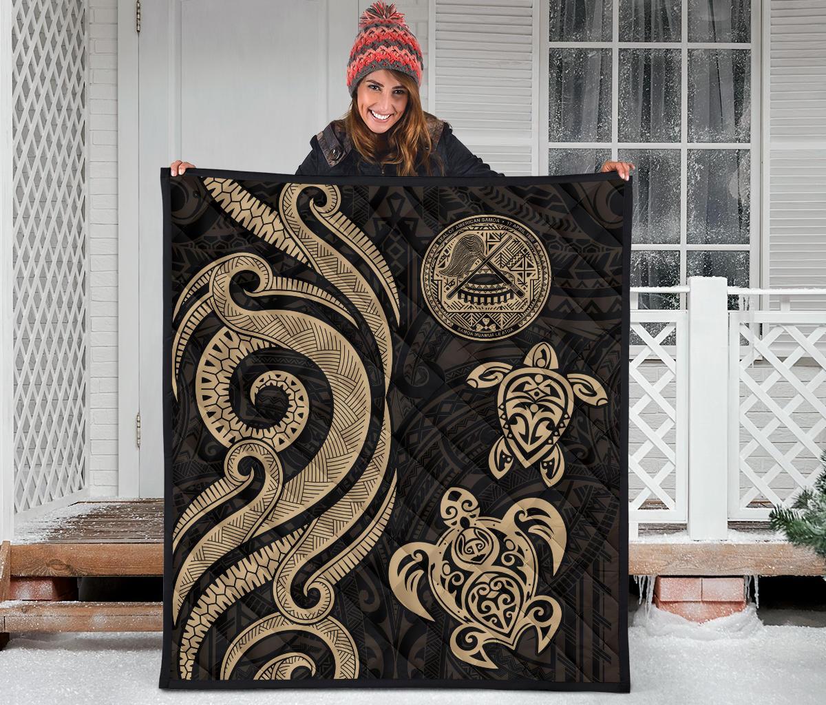 American Samoa Premium Quilt - Gold Tentacle Turtle - Polynesian Pride