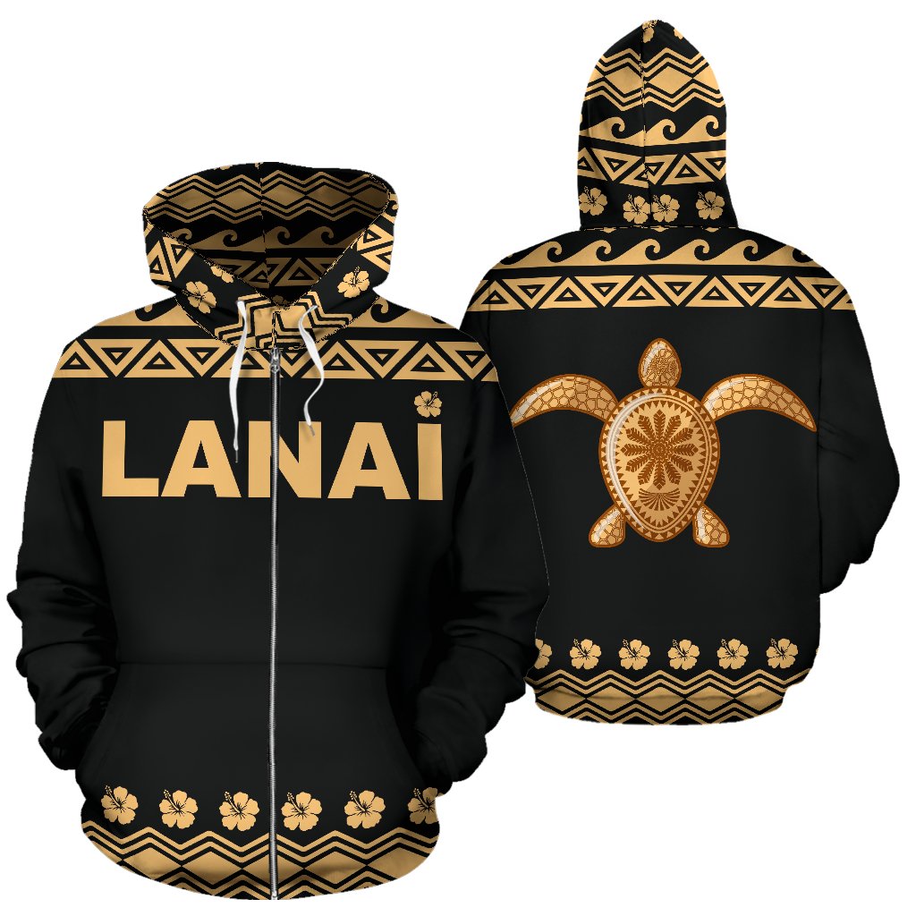 Lanai All Over Zip up Hoodie Polynesian Turtle Hoodie Unisex Black - Polynesian Pride