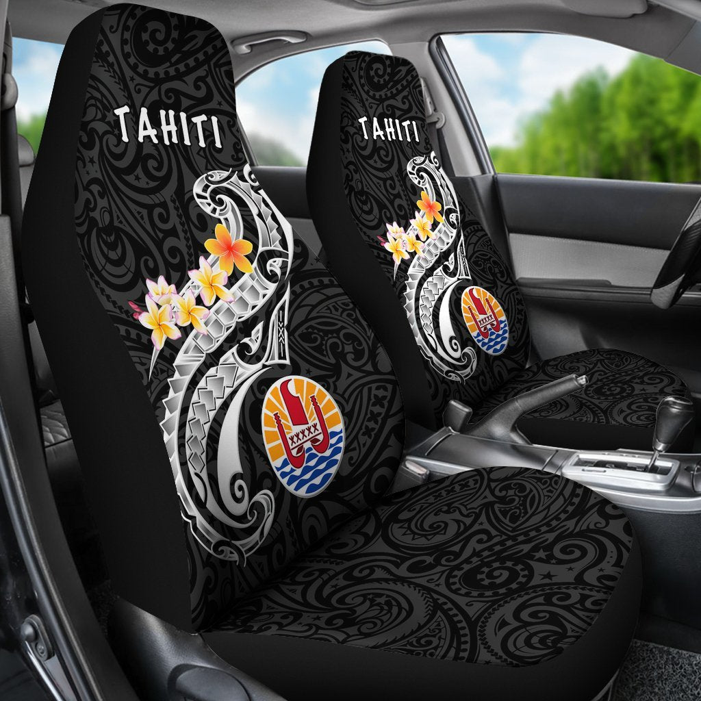 Tahiti Car Seat Covers - Tahiti Seal Polynesian Patterns Plumeria (Black) - Polynesian Pride