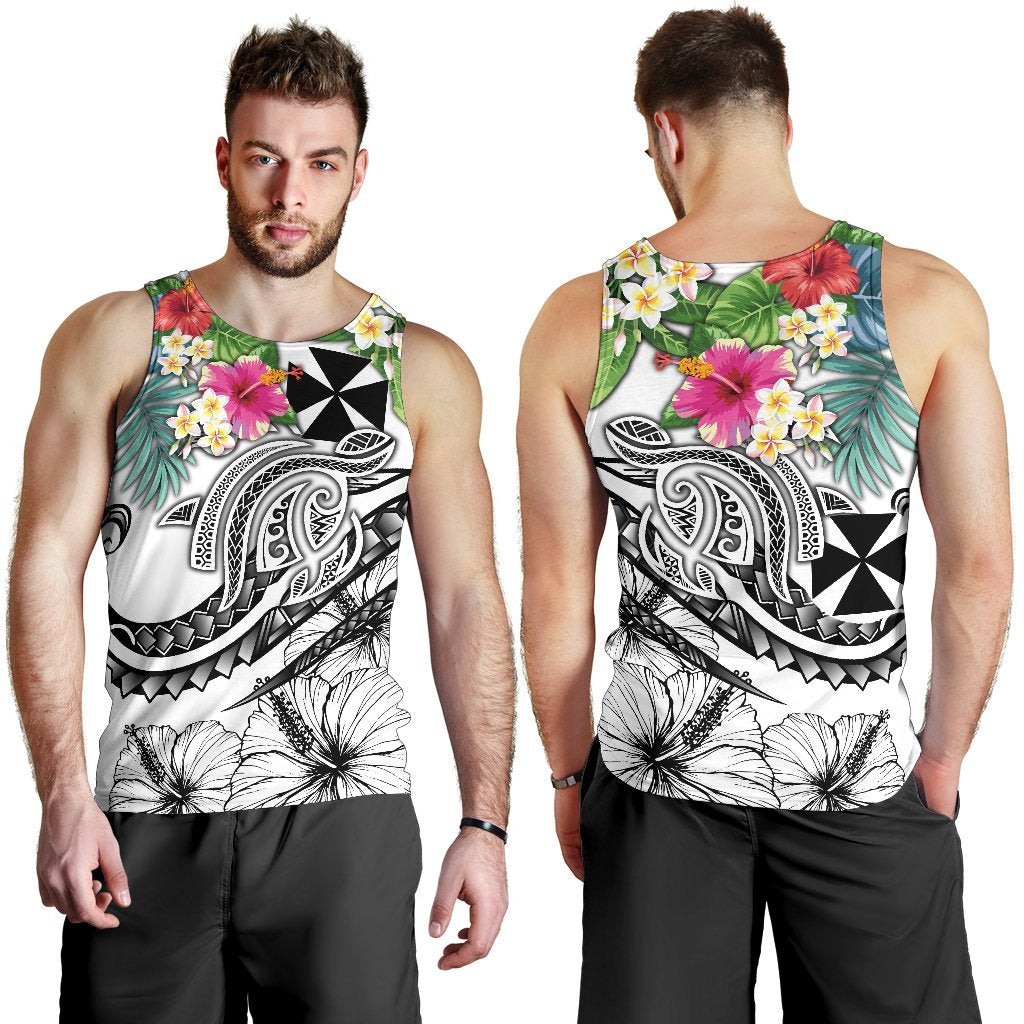 Wallis and Futuna Polynesian Men's Tank Top - Summer Plumeria (White) - Polynesian Pride