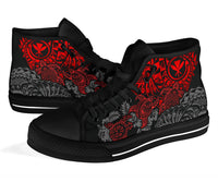 Polynesian Hawaii (Kanaka Maoli) High Top Shoes - Red Hibiscus Turtle Flowing - Polynesian Pride