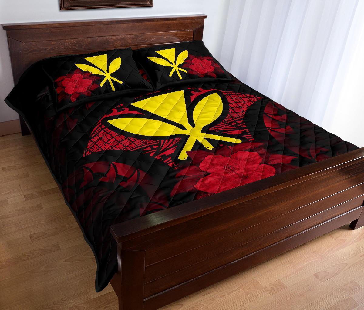 Kanaka Maoli (Hawaii) Polynesian Quilt Bed Set Hibiscus Red - Polynesian Pride