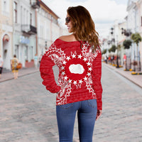 Cook Islands Polynesian Shoulder Sweater Map Red White - Polynesian Pride