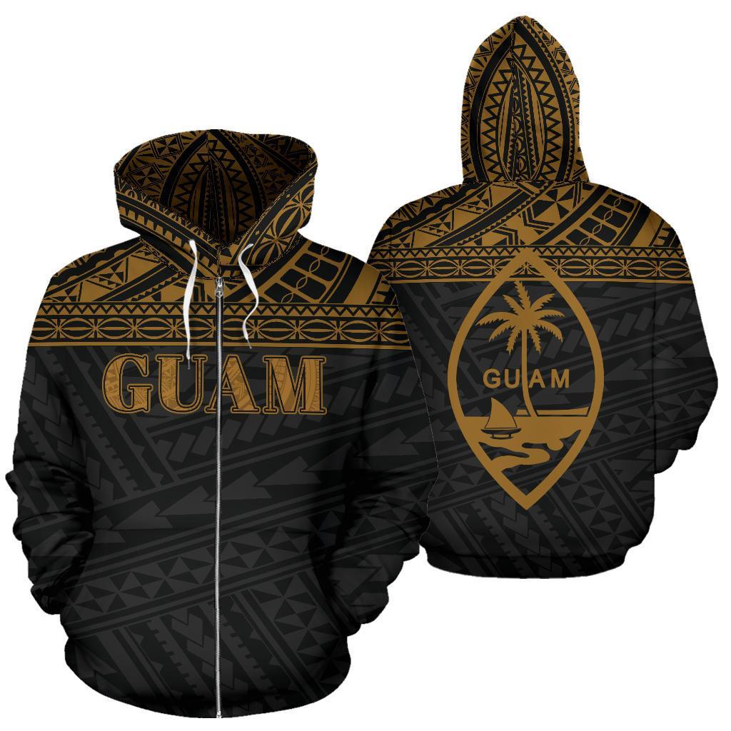 Guam Polynesian All Over Zip up Hoodie Yellow Horizontal Style Unisex Yellow - Polynesian Pride