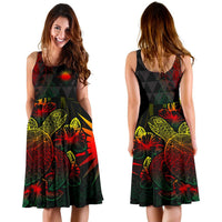 Marshall Islands Polynesian Midi Dress - Turtle Hibiscus Reggae - Polynesian Pride