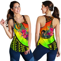 Pohnpei Wome's Racerback Tank - Polynesian Hook And Hibiscus (Reggae) - Polynesian Pride