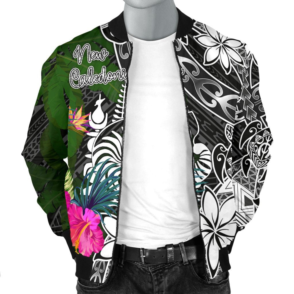 New Caledonia Men Bomber Jacket - Turtle Plumeria Banana Leaf Crest - Polynesian Pride