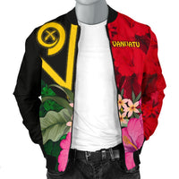 Vanuatu Men's Bomber Jacket - Vanuatu Flag with Hibiscus - Polynesian Pride
