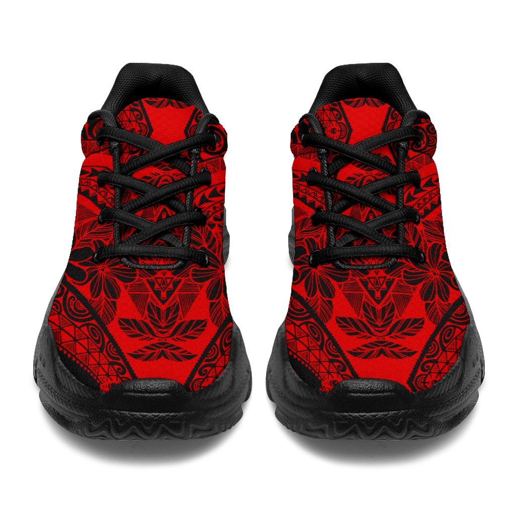 Polynesian Plumeria Mix Red Black Chunky Sneakers - Polynesian Pride
