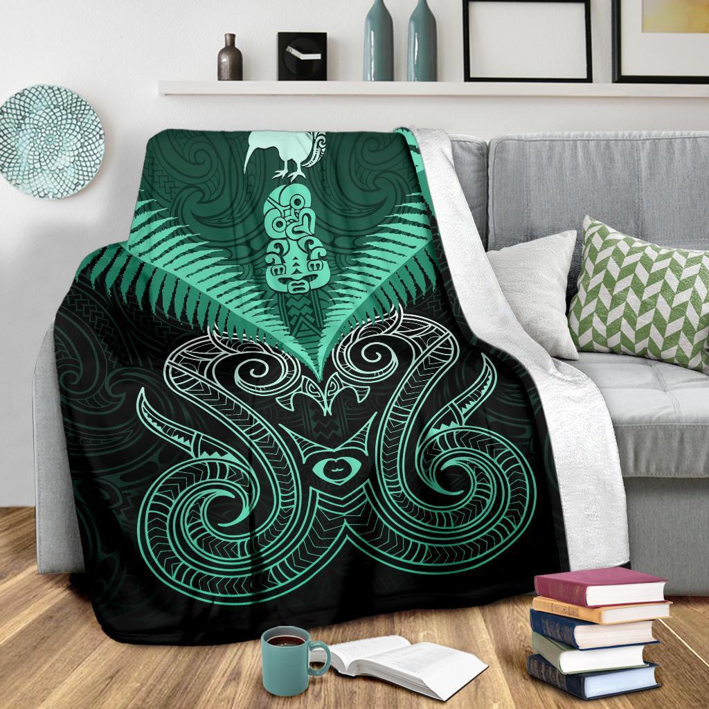 Maori Manaia New Zealand Premium Blanket Turquoise - Polynesian Pride