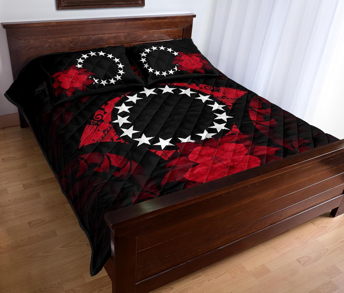 Cook Islands Polynesian Quilt Bed Set Hibiscus Red - Polynesian Pride