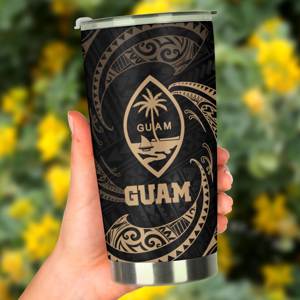 Guam Polynesian Tumbler - Gold Tribal Wave - Polynesian Pride