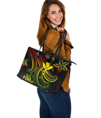 Hawaii Large Leather Tote Bag - Reggae Turtle - Polynesian Pride