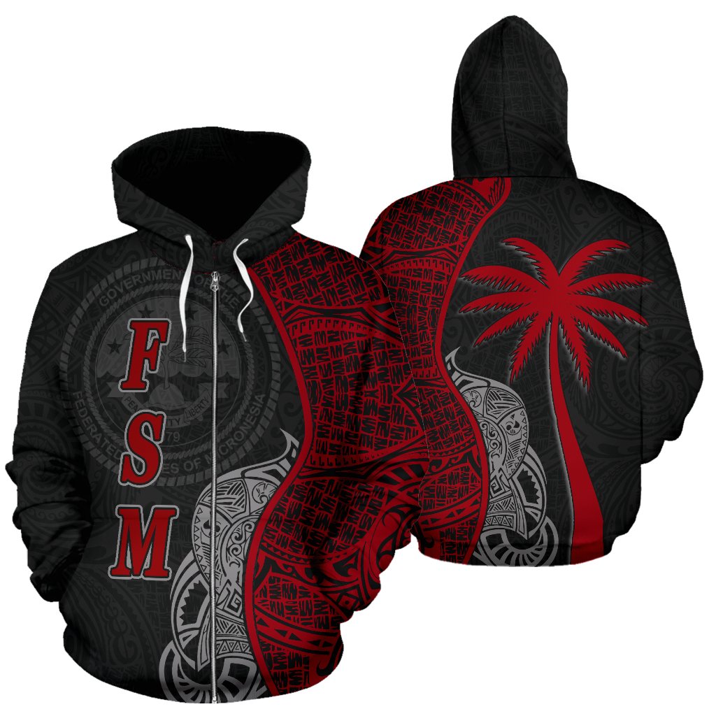 Federated States of Micronesian Polynesian Zip up Hoodie Coconut Tree Red Unisex Red - Polynesian Pride
