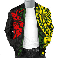Hawaii Men's Bomber Jacket - Polynesian Patterns With Hibiscus Flowers - Polynesian Pride