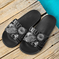 American Samoa Slide Sandals - Turtle Hibiscus Pattern Black - Polynesian Pride