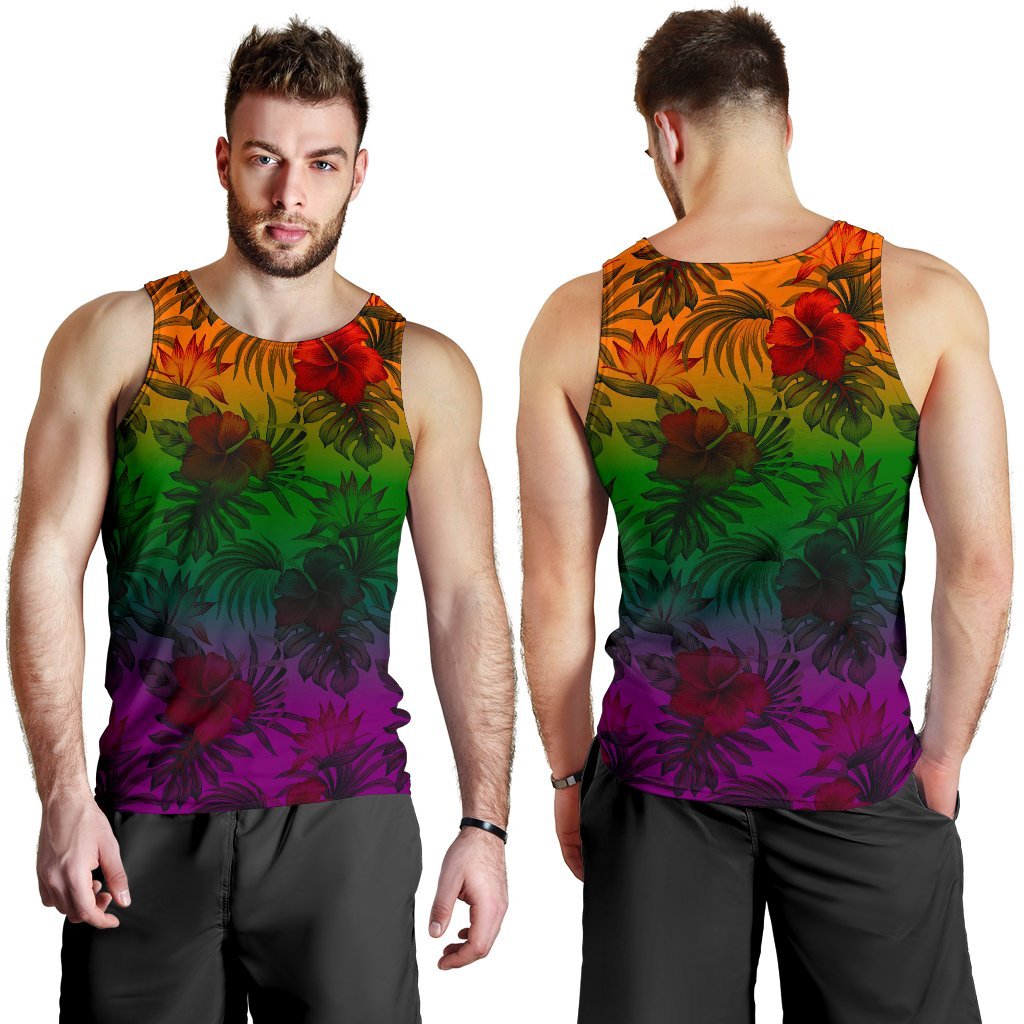 Polynesian Men's Tank Top - Green Hibiscus Patterns - Polynesian Pride