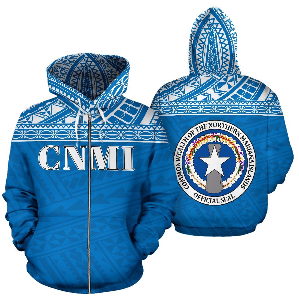 Northern Mariana Islands Polynesian All Over Zip up Hoodie Blue Horizontal Style Unisex Blue - Polynesian Pride