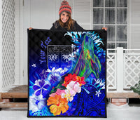 Fiji Custom Personalised Premium Quilt - Humpback Whale with Tropical Flowers (Blue) - Polynesian Pride