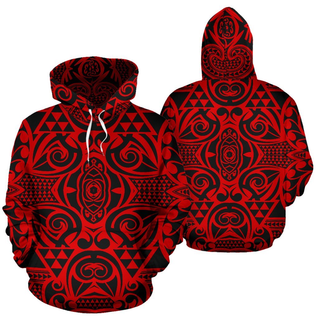 Hawaii Hoodie Polynesian Kakau Turtle Red Pullover - Polynesian Pride