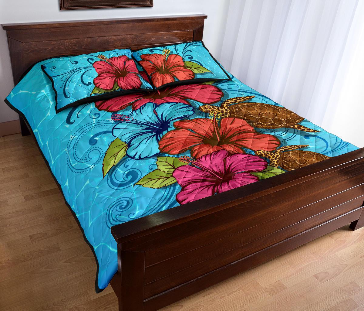 Hawaii Quilt Bed Set - Ocean Hibiscus Quilt Bed Set - Polynesian Pride