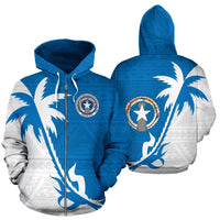Northern Mariana Islands Zip up Hoodie Northern Mariana Islands Seal Flag Coconut Tree Unisex White - Polynesian Pride
