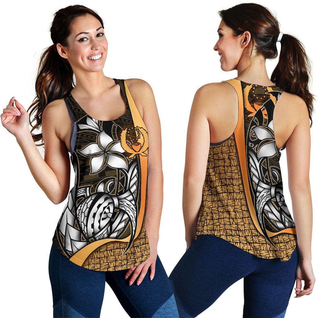 Pohnpei Micronesia Women's Racerback Tank Gold - Turtle With Hook Gold - Polynesian Pride