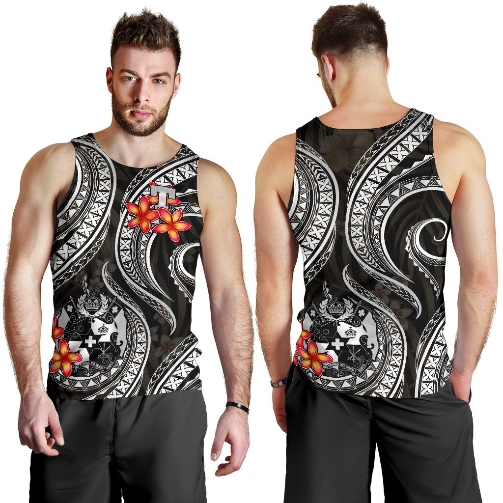 Tonga Polynesian Men Tank Top - White Plumeria - Polynesian Pride