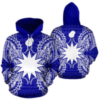 Nauru Polynesian ll Over Hoodie Map Blue Unisex Blue - Polynesian Pride