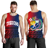 Tokouso Men's Tank Top - Polynesian Pattern Red And Blue - Polynesian Pride