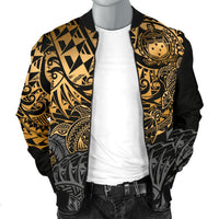Samoa Polynesian Bomber Jacket (Men) - Gold Turtle Flowing - Polynesian Pride
