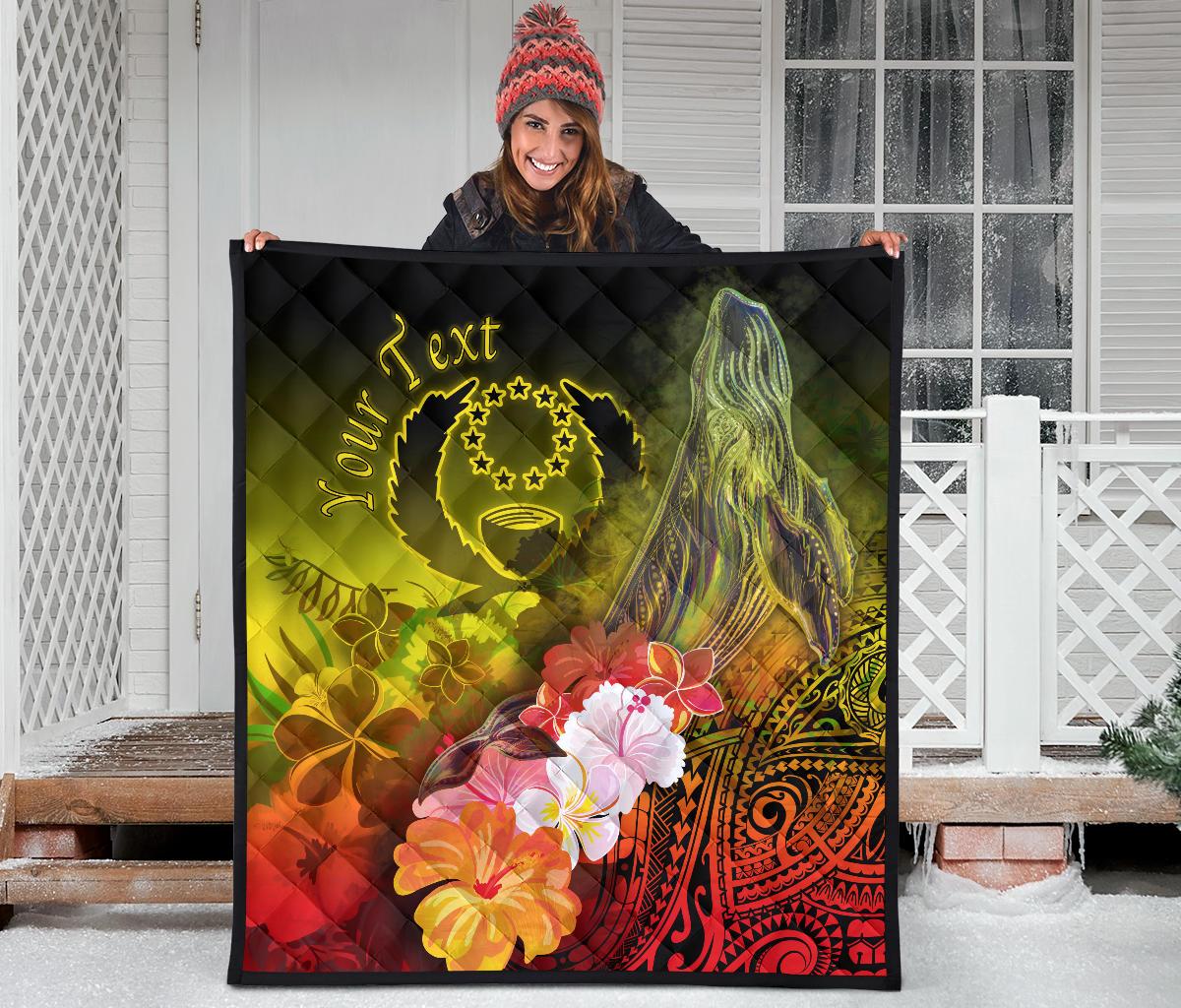 Pohnpei Custom Personalised Premium Quilt - Humpback Whale with Tropical Flowers (Yellow) - Polynesian Pride