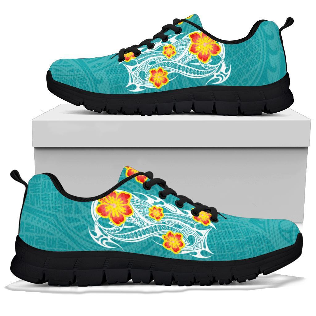 Hawaii Polynesian Hibiscus Sneakers - JVT Style - Cyan - Polynesian Pride