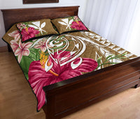 Hawaii Polynesian Turtle Tropical Hibiscus Plumeria Quilt Bed Set - Gold - Polynesian Pride