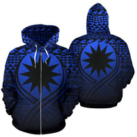 Nauru All Over Zip up Hoodie Lift up Blue Unisex Blue - Polynesian Pride