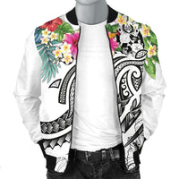 Tonga Polynesian Men's Bomber Jacket - Summer Plumeria (White) - Polynesian Pride