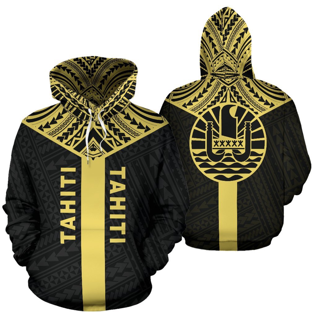 Tahiti Pullover Hoodie Tahiti Flag Polynesian Tattoo Black A6 Unisex Black - Polynesian Pride