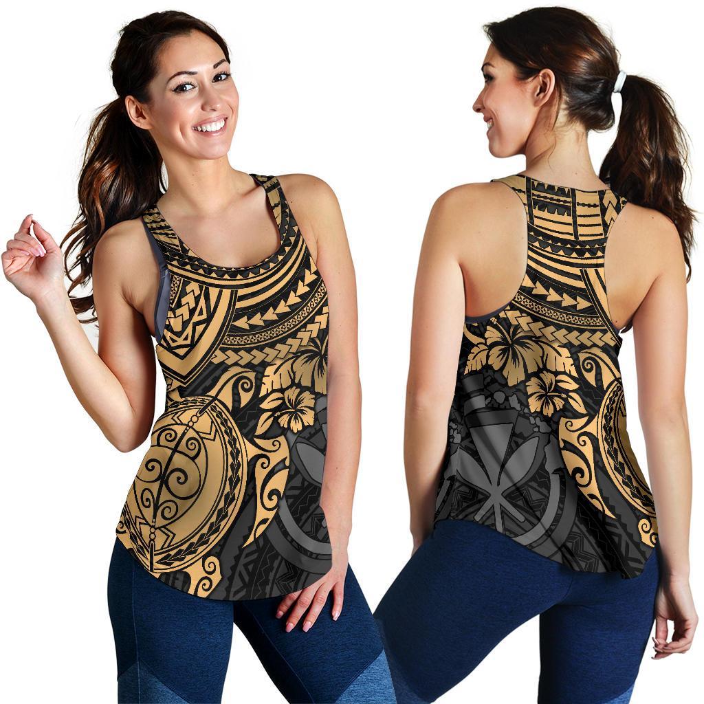 Polynesian Hawaii Women's Racerback Tank - Gold Turtle - Polynesian Pride