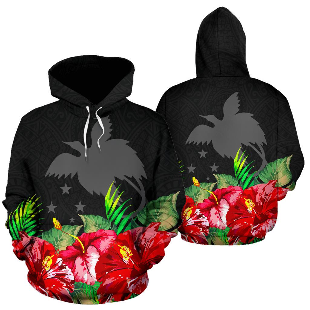 Papua New Guinea Polynesian Hoodie Black Hibiscus Unisex Black - Polynesian Pride