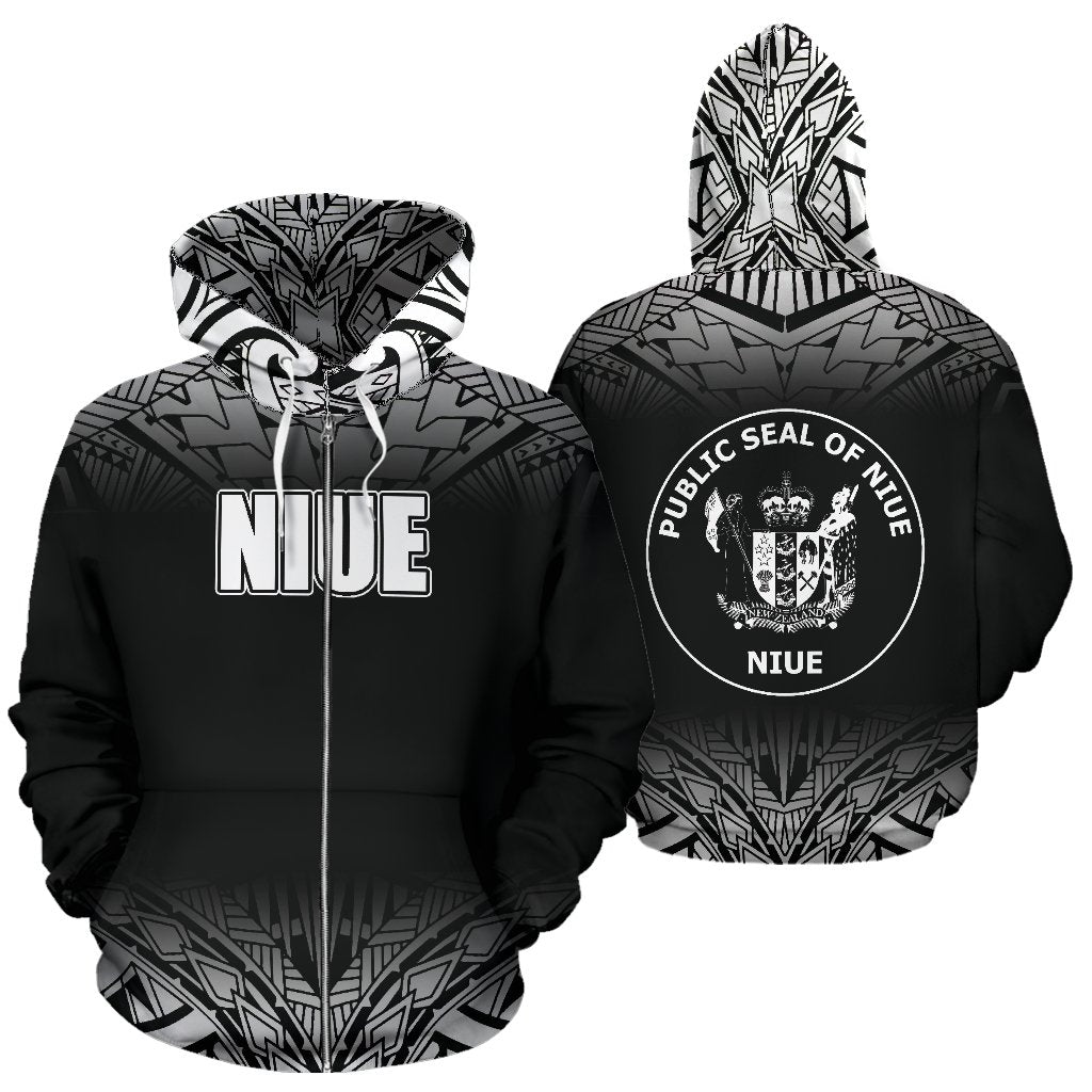 Niue All Over Zip up Hoodie Fog Black Style Unisex Black - Polynesian Pride